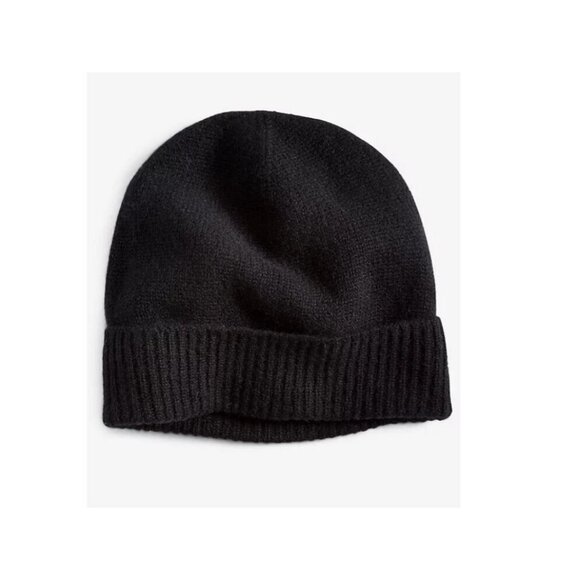 CHARTER CLUB 100% cashmere cuffed women's beanie winter hat - BLACK - Small - Picture 1 of 9